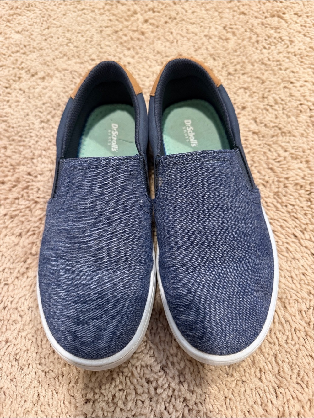 Dr. Scholl's Navy Slip-On Kids Dress Shoes with Tan Heel Tab